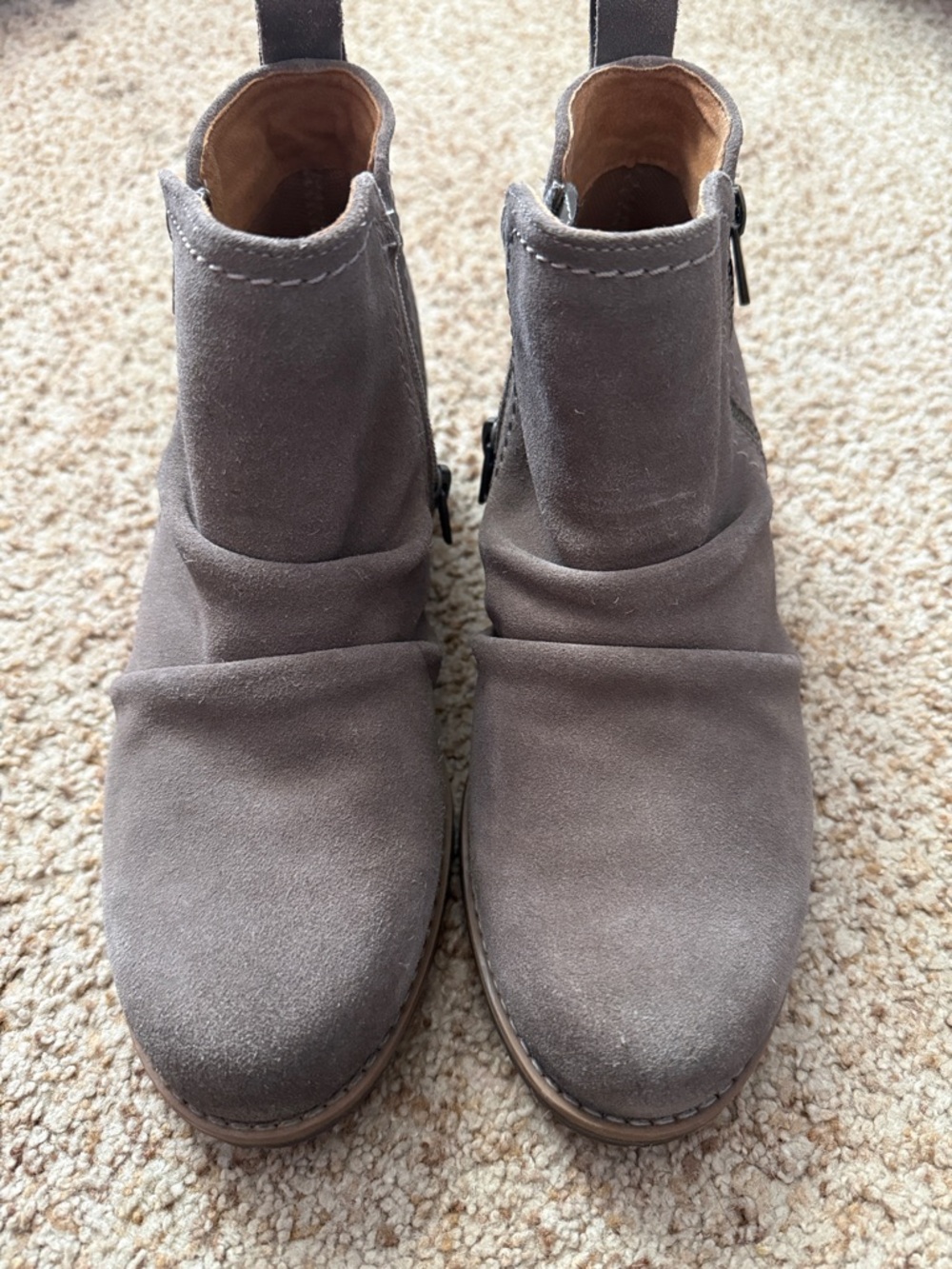 Clarks Taupe Suede Ruffled Ankle Booties